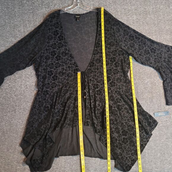 La Vanya Top Womens 3X Black Floral Mesh Babydoll Dark Fairy Bell Sleeve NEW - Picture 3 of 9